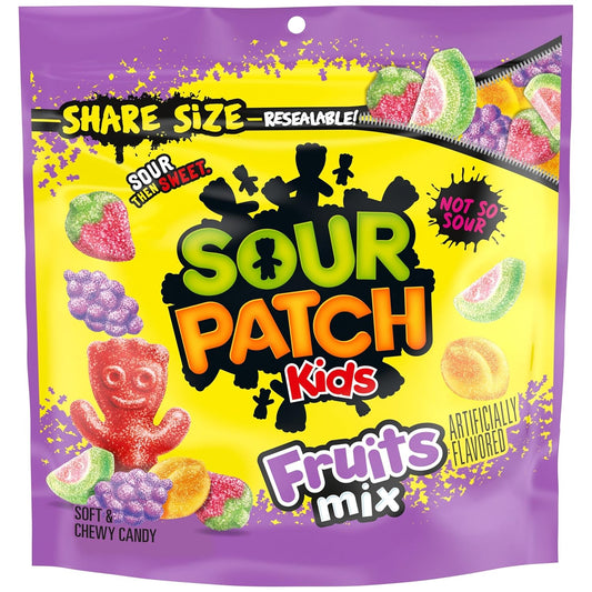 SOUR PATCH KIDS Fruits Mix Soft & Chewy Candy, Share Size, 11.03 Oz Case of 12