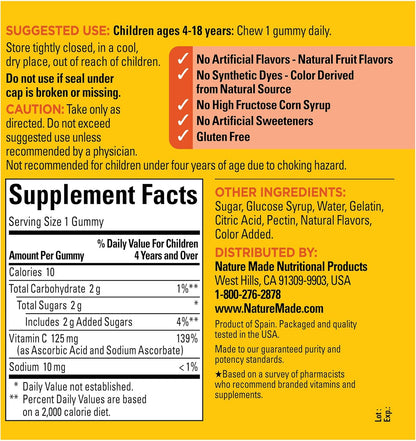 Nature Made Kids First Vitamin C Gummies for Kids, Dietary Supplement for Immune Support, 110 Gummies, 110 Day Supply