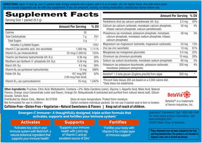 Emergen-C Immune+ Triple Action Immune Support Powder, Betavia (R), 1000Mg Vitamin C, B Vitamins, Vitamin D and Antioxidants, Super Orange – 30 Count