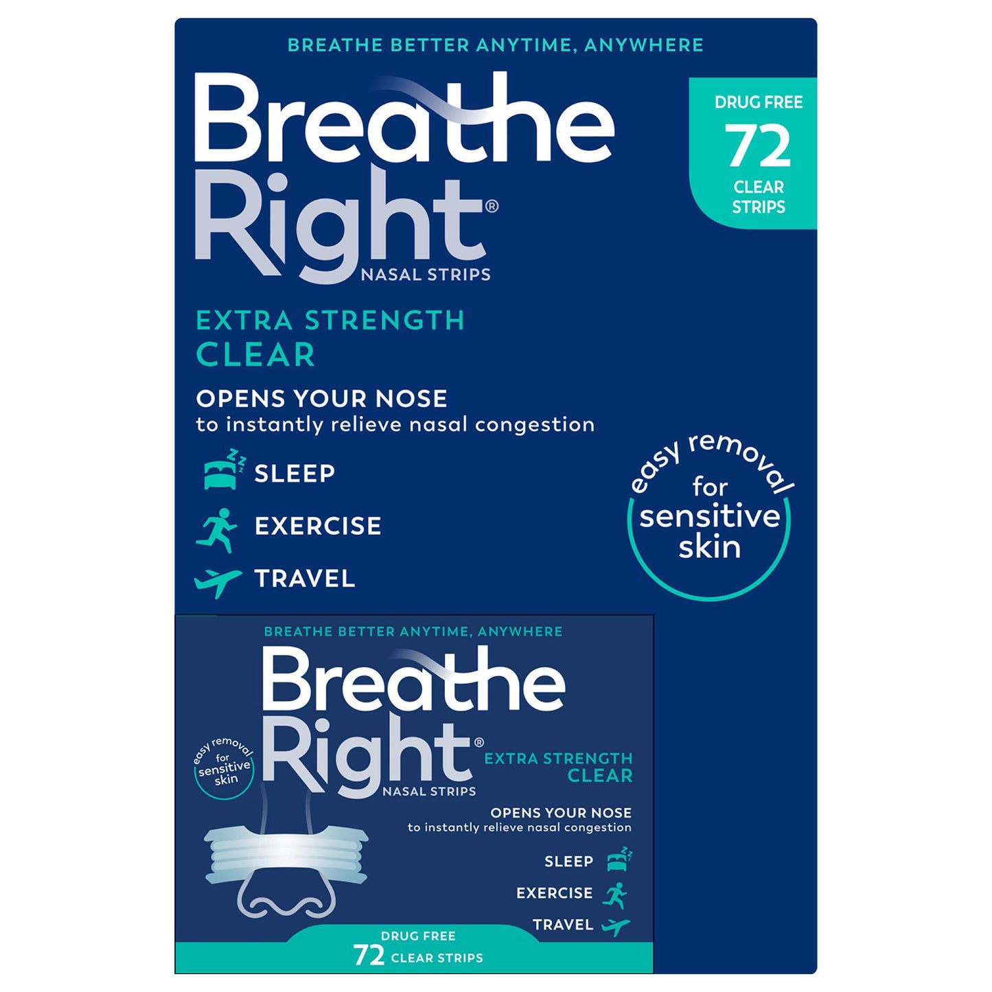 Breathe Right Extra Strength Nasal Strips, 72 Strips