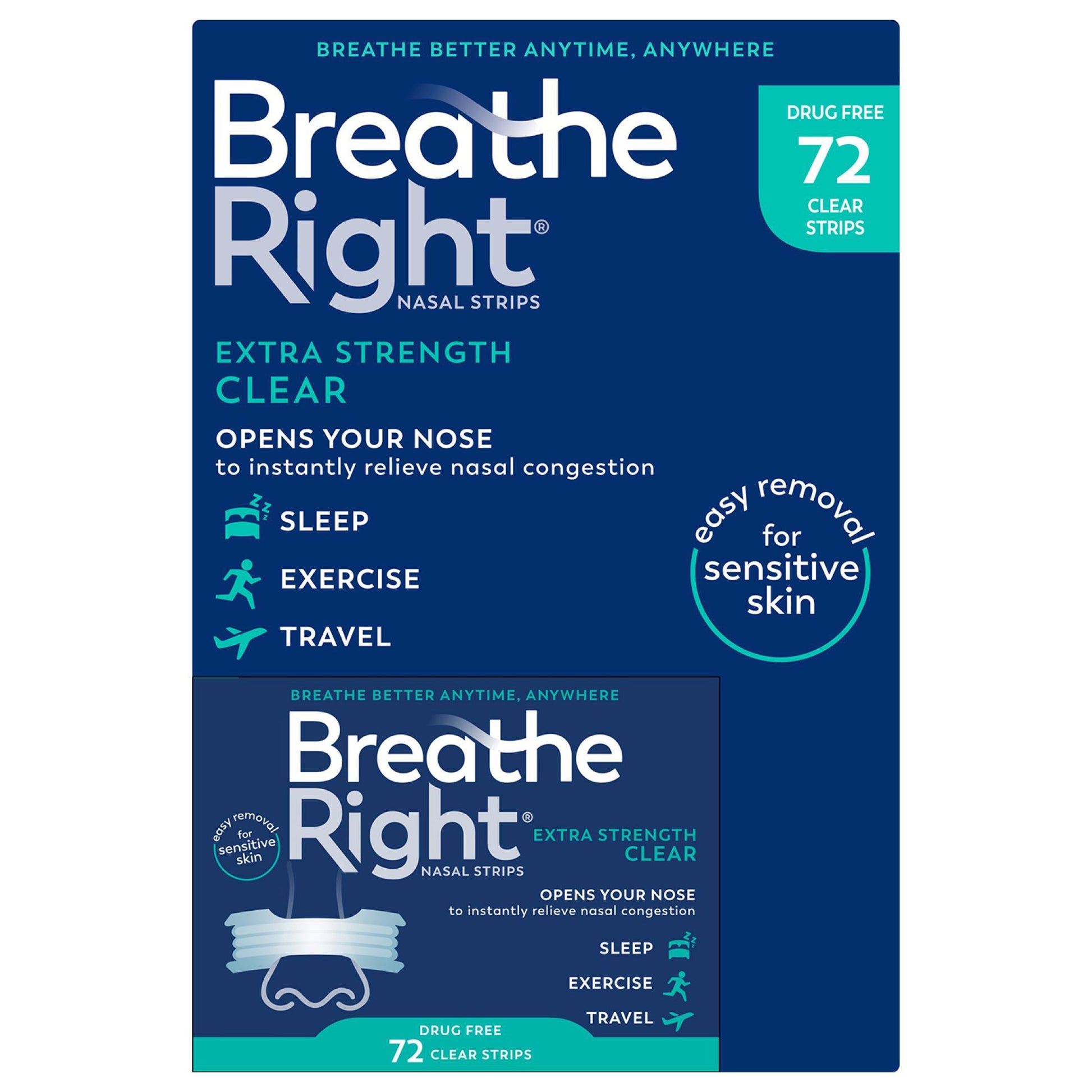 Breathe Right Extra Strength Nasal Strips, 72 Strips