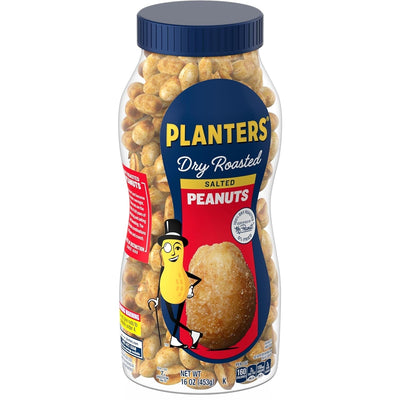 PLANTERS Salted Dry Roasted Peanuts, Party Snacks, Plant Based Protein 16Oz (1 Jar)