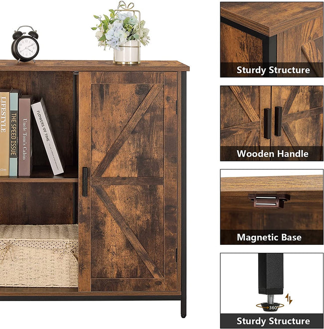 Storage Cabinet, with 2 Doors & 1 Shelf, Wooden Buffet Cabinet Rustic Brown & Black