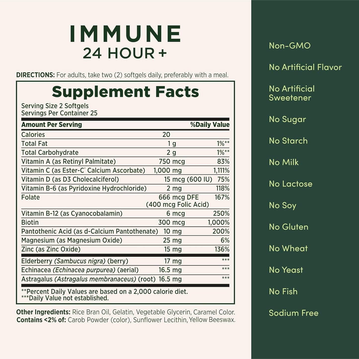 Nature'S Bounty Immune 24 Hour +, the Only Vitamin C with 24 Hour Immune Support from Ester-C, 1000 Mg Vitamin C, D & Zinc, Gluten Free, Rapid Release Softgels, 2 Softgels per Day, 50 Count