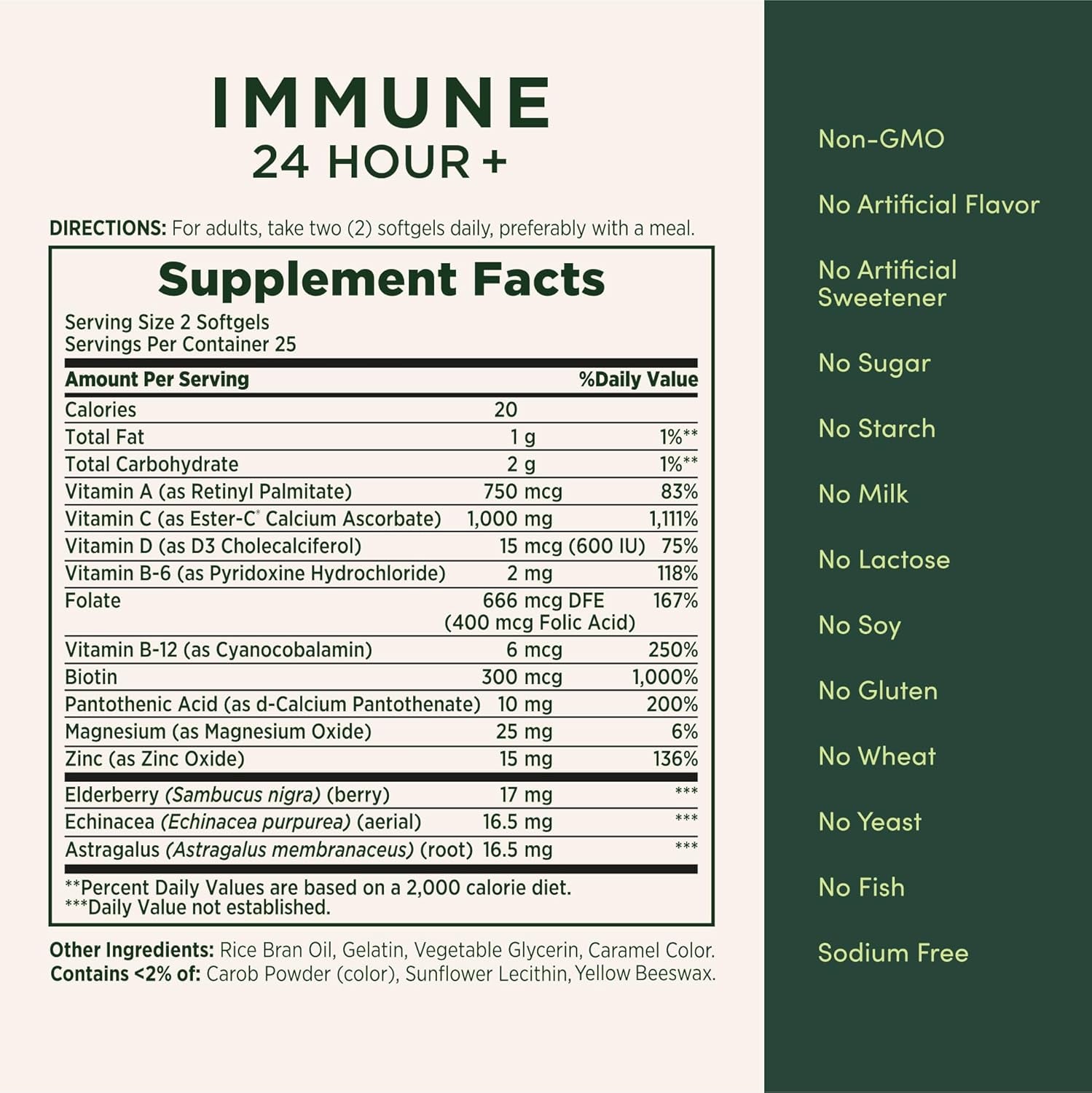 Nature'S Bounty Immune 24 Hour +, the Only Vitamin C with 24 Hour Immune Support from Ester-C, 1000 Mg Vitamin C, D & Zinc, Gluten Free, Rapid Release Softgels, 2 Softgels per Day, 50 Count