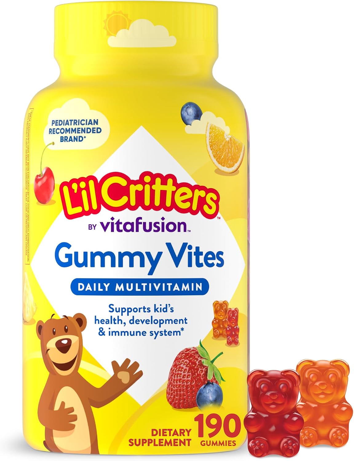 L'Il Critters Gummy Vites Kids Multivitamin | 190 Gummies with Vitamins A, B, C, D, E | Assorted Fruit Flavors | Gluten and Dairy Free Children'S Daily Supplement