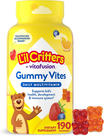L'Il Critters Gummy Vites Kids Multivitamin | 190 Gummies with Vitamins A, B, C, D, E | Assorted Fruit Flavors | Gluten and Dairy Free Children'S Daily Supplement