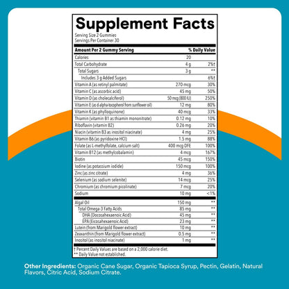 Smartypants Teen Guy Multivitamin Gummies - Improved Formula: Omega 3 (DHA/EPA), Vitamin D3, C, Vitamin B12, B6, A, K & Zinc, Folate, Gluten Free, Fruit Flavor, 60 Count (30 Day Supply)