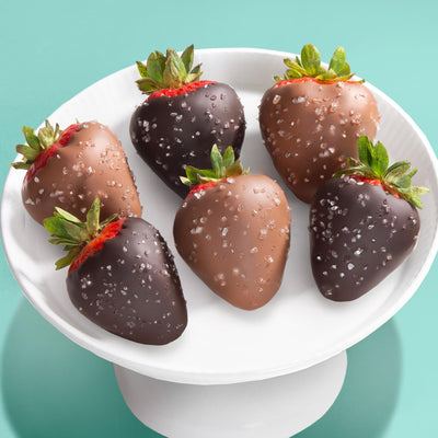 Home Delivery 6 Milk & Dark Chocolatey Sea Salt Covered Strawberries by Love Berries 