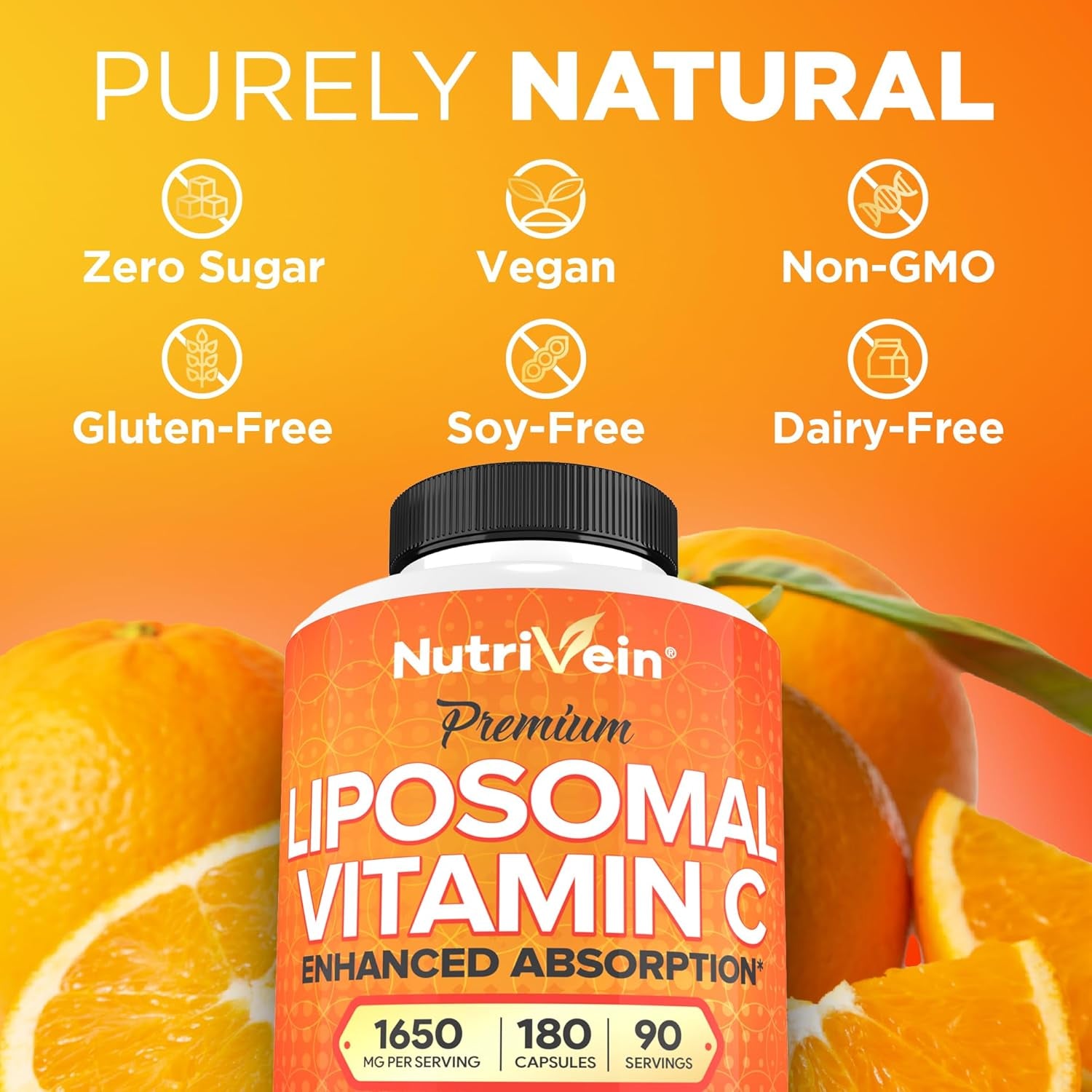 Nutrivein Premium Liposomal Vitamin C Supplement 1650Mg - 180 Caps: High-Absorption High Dose Vitamin C Capsules for Whole-Body Defenses & Overall Well-Being