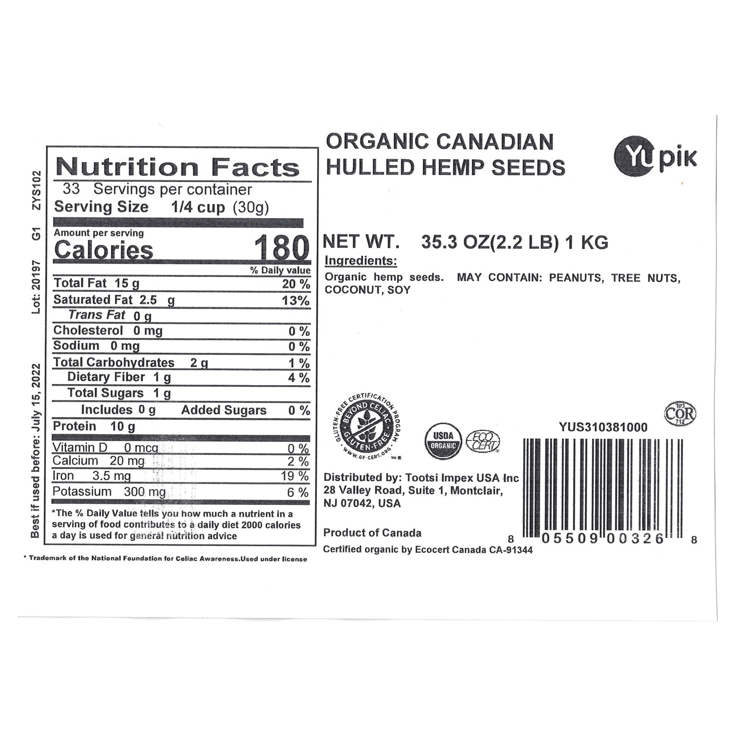 Yupik Organic Hulled Hemp Hearts 2.2 Lb 3-Pack