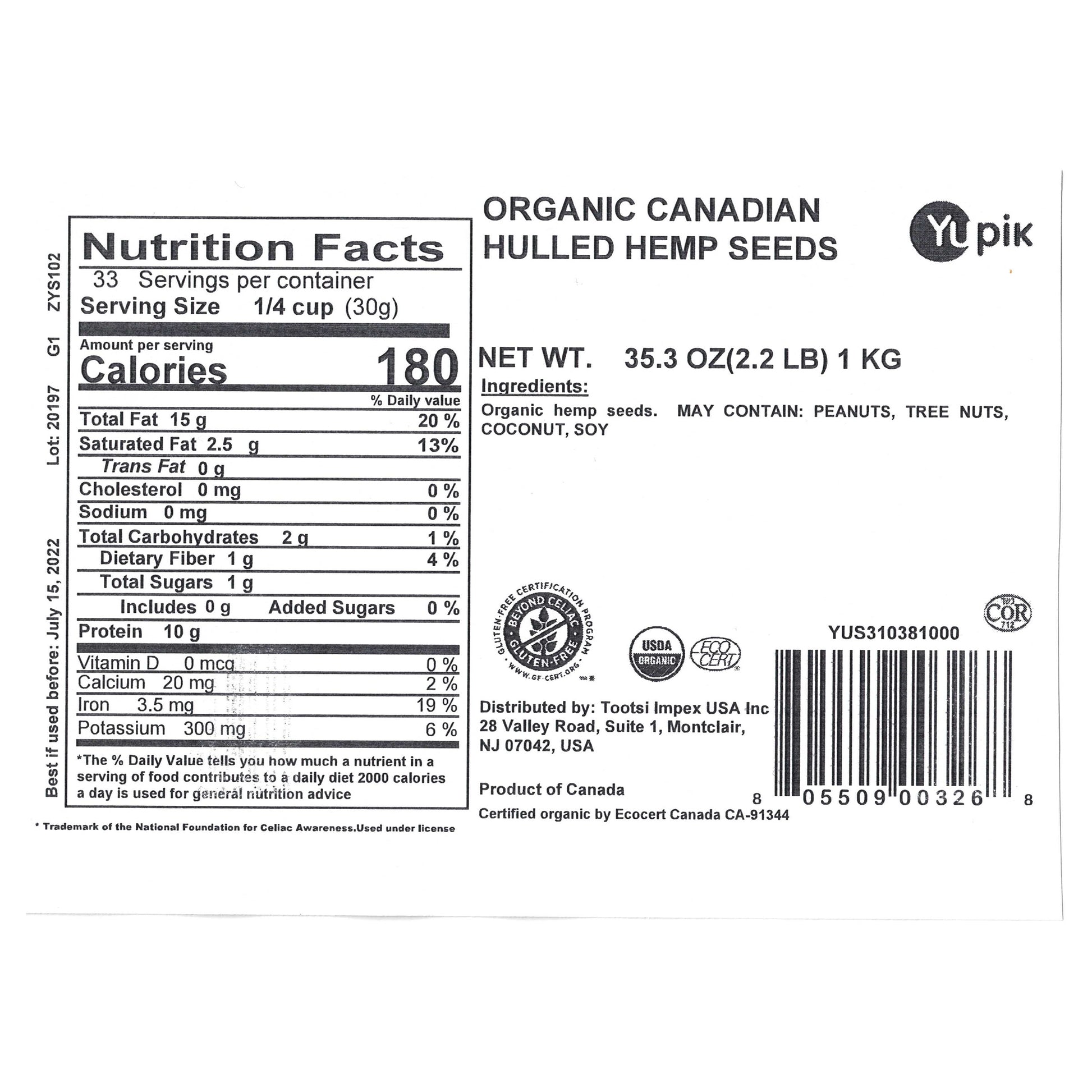 Yupik Organic Hulled Hemp Hearts 2.2 Lb 3-Pack