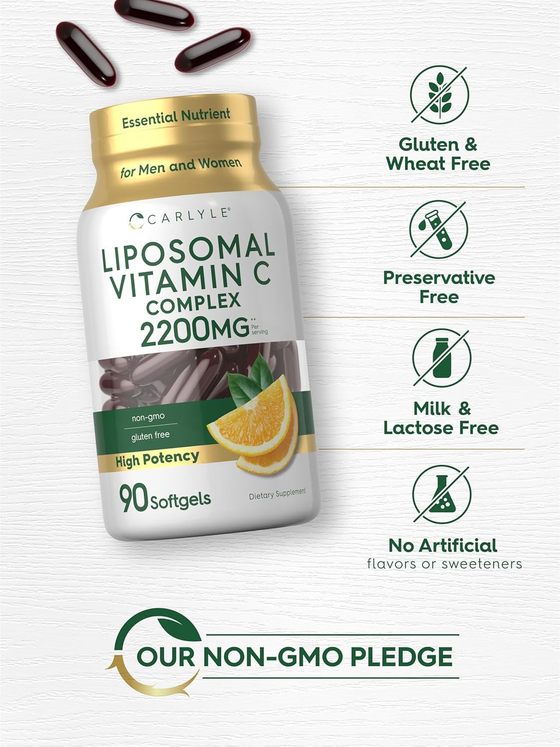 Carlyle Liposomal Vitamin C | 2200Mg | 90 Softgel Capsules | High  Complex Supplement | Non-Gmo, Gluten Free Packaging May Vary
