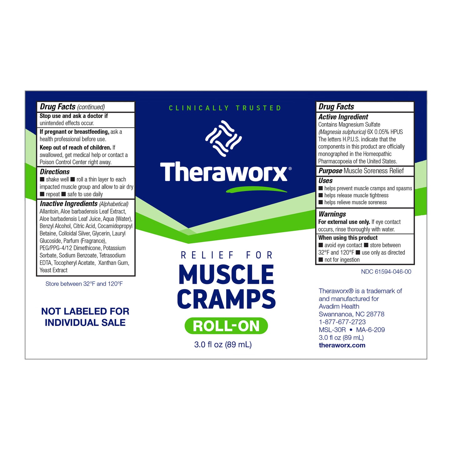Theraworx Muscle Cramps Roll-On, with Magnesium Sulfate 3Oz, 2-Pack