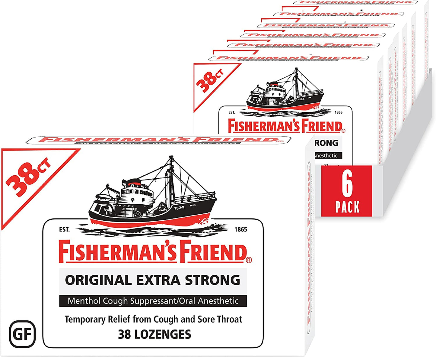 Fisherman'S Friend Cough Drops, Cough Suppressant and Sore Throat Lozenges, Original Extra Strong, 10Mg Menthol, 228 Drops (6 Packs of 38)