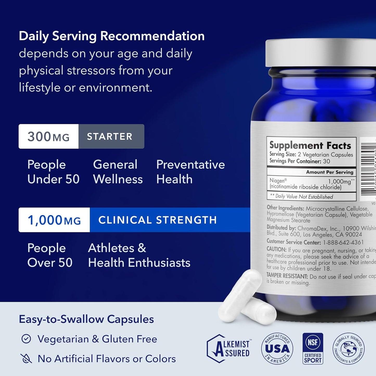 TRU NIAGEN PRO NAD+ Supplement for Brain Function, anti Aging and Cell Regeneration, 2 X 500Mg Patented Niagen, 30 1000Mg Servings | Supports Cellular Energy | Nicotinamide Riboside (NR) Take 2 Daily