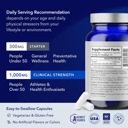 TRU NIAGEN PRO NAD+ Supplement for Brain Function, anti Aging and Cell Regeneration, 2 X 500Mg Patented Niagen, 30 1000Mg Servings | Supports Cellular Energy | Nicotinamide Riboside (NR) Take 2 Daily