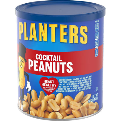 PLANTERS Salted Cocktail Peanuts, 16 Oz. Resealable Jar - Cholesterol Free Heart Healthy Snack - a Good Source of Essential Nutrients - Premium Quality Peanuts - Kosher
