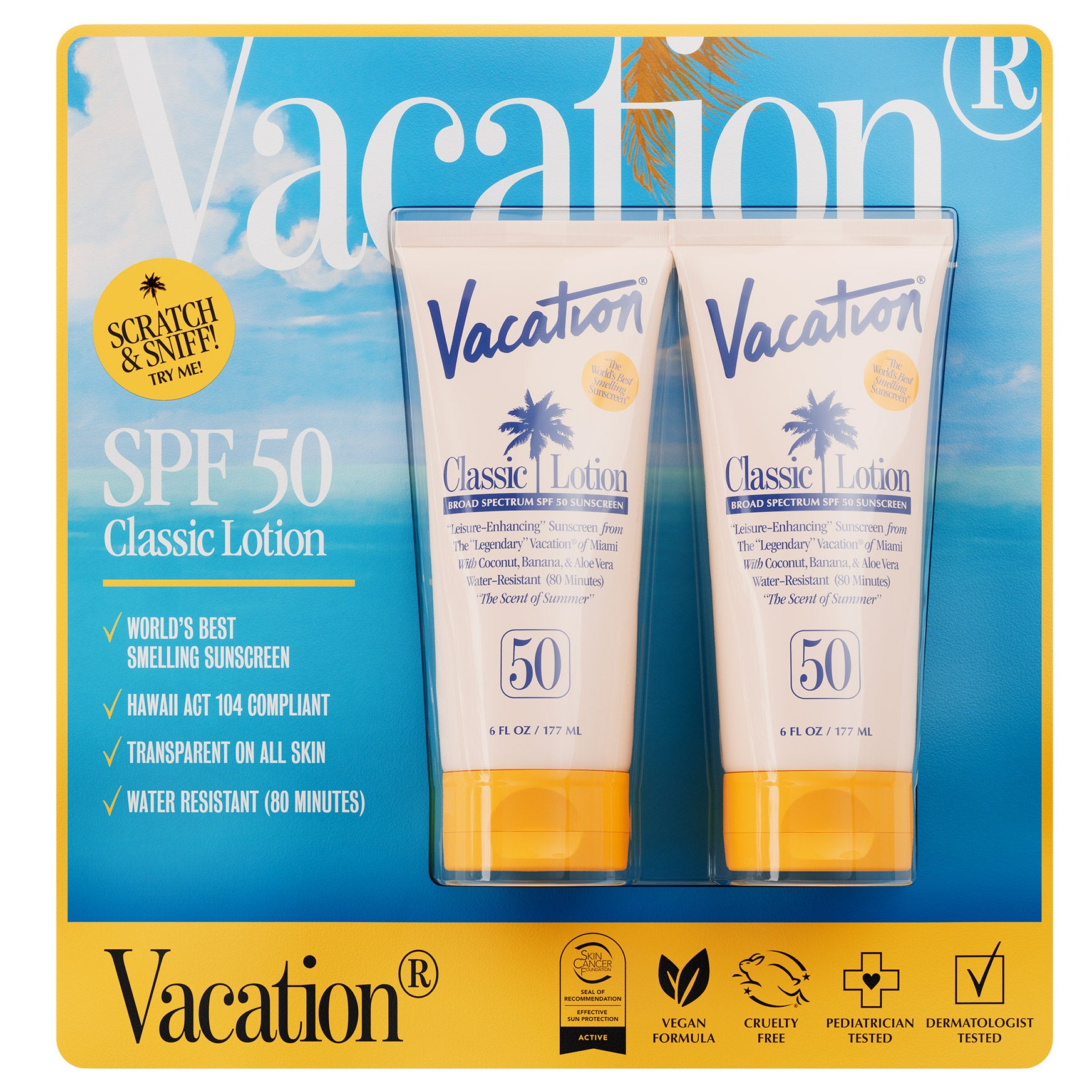 Vacation Classic Sunscreen Lotion, SPF 50, 6 Fl Oz Duo