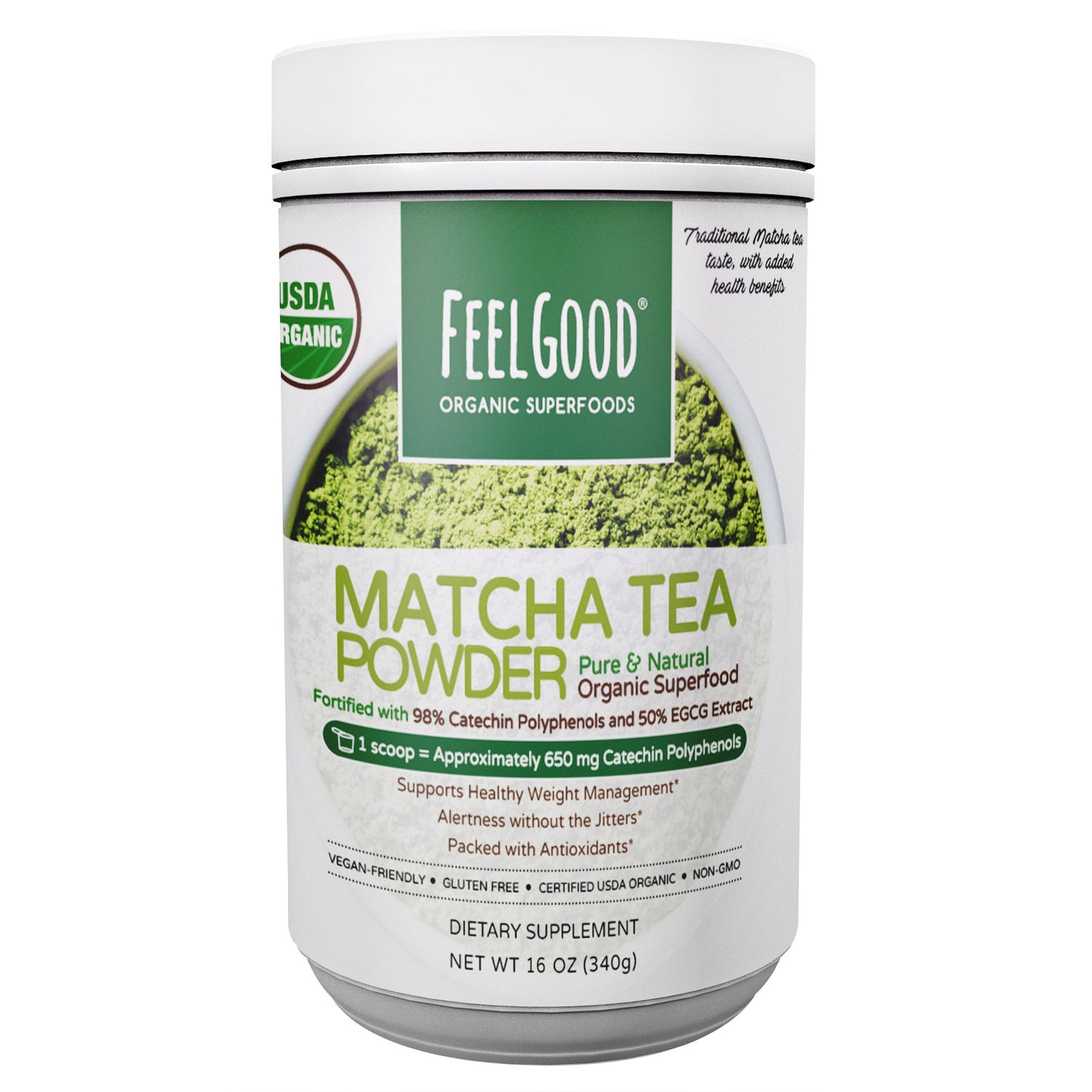 FEELGOOD Organic Superfoods Matcha Tea Powder, 16 Oz