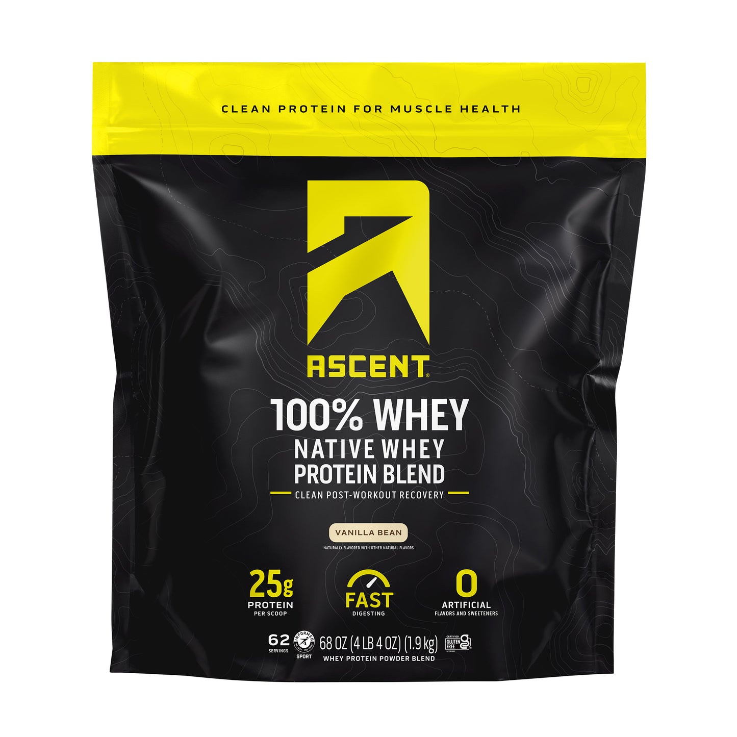 Ascent 100% Whey, Native Whey Protein Blend, Vanilla Bean, 4.25 Lbs