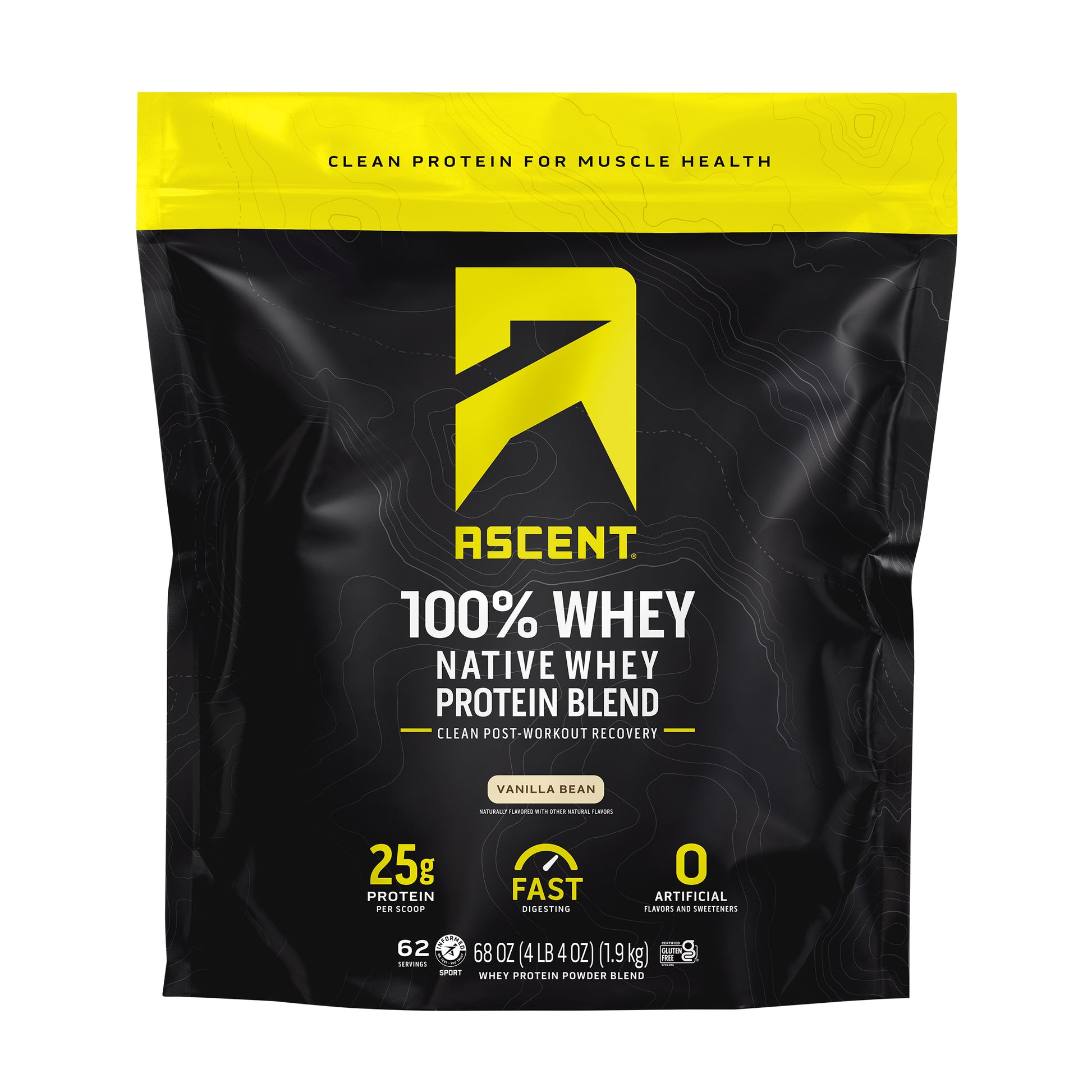 Ascent 100% Whey, Native Whey Protein Blend, Vanilla Bean, 4.25 Lbs