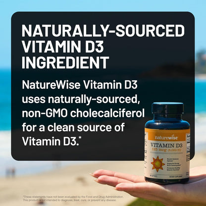 Naturewise Vitamin D3 5000Iu (125 Mcg) 1 Year Supply for Immune Support, Healthy Muscle Function, and Bone Health - Non-Gmo, Gluten Free in Organic Extra Virgin Olive Oil, (Mini Softgel), 360 Count