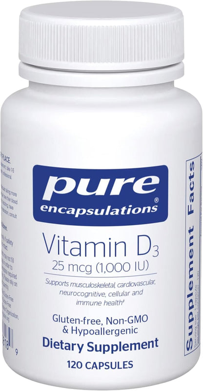 Pure Encapsulations Vitamin D3 25 Mcg (1,000 IU) - Supplement to Support Bone, Joint, Breast, Heart, Colon & Immune Health - with Premium Vitamin D - 120 Capsules