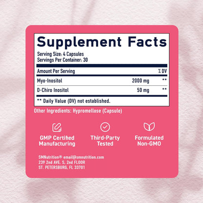 Myo-Inositol & D-Chiro Inositol for Hormone Balance for Women | Fertility, Ovarian Health & Cycle Support | Ideal 40:1 Ratio, Myoinositol 2000Mg & D Chiro 50Mg | Ovarian Support Vitamins | 120 Ct.