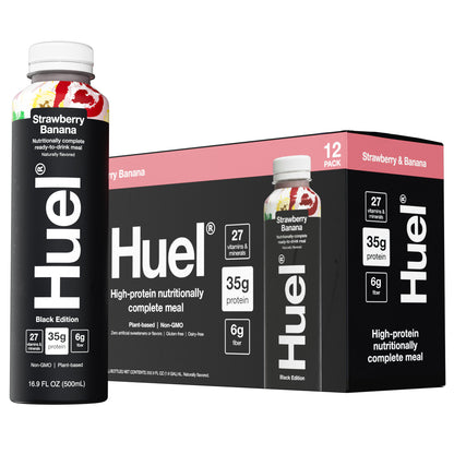 Huel Black Edition High-Protein Strawberry Banana Meal  Drink, 16.9 Fl Oz, 12-Pack
