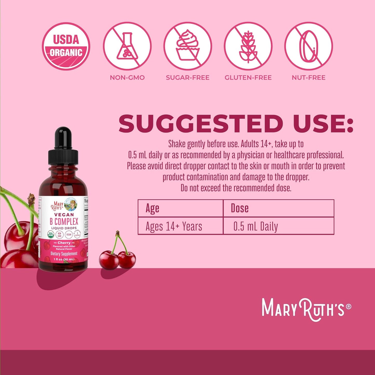 Maryruth Organics Vitamin B Complex | B Vitamins Complex | Biotin | Vitamin B12 | Niacin | Folate | Metabolic Support Supplement | Vegan | USDA Organic | Non-Gmo | Gluten Free | 2 Month Supply