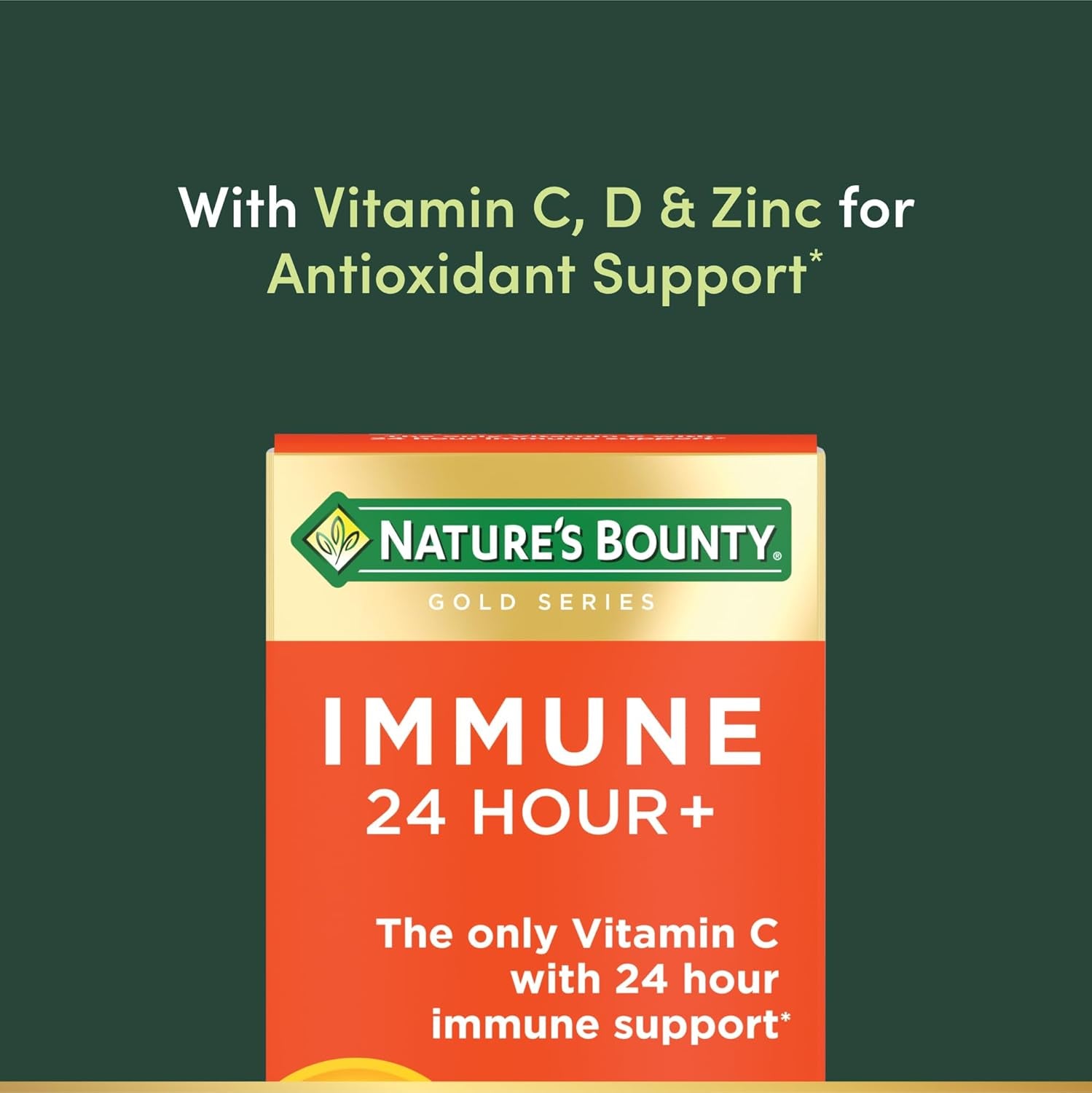 Nature'S Bounty Immune 24 Hour +, the Only Vitamin C with 24 Hour Immune Support from Ester-C, 1000 Mg Vitamin C, D & Zinc, Gluten Free, Rapid Release Softgels, 2 Softgels per Day, 50 Count