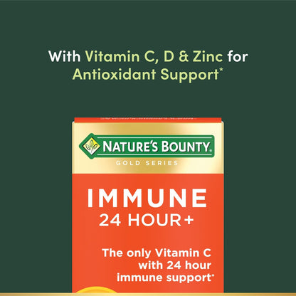 Nature'S Bounty Immune 24 Hour +, the Only Vitamin C with 24 Hour Immune Support from Ester-C, 1000 Mg Vitamin C, D & Zinc, Gluten Free, Rapid Release Softgels, 2 Softgels per Day, 50 Count