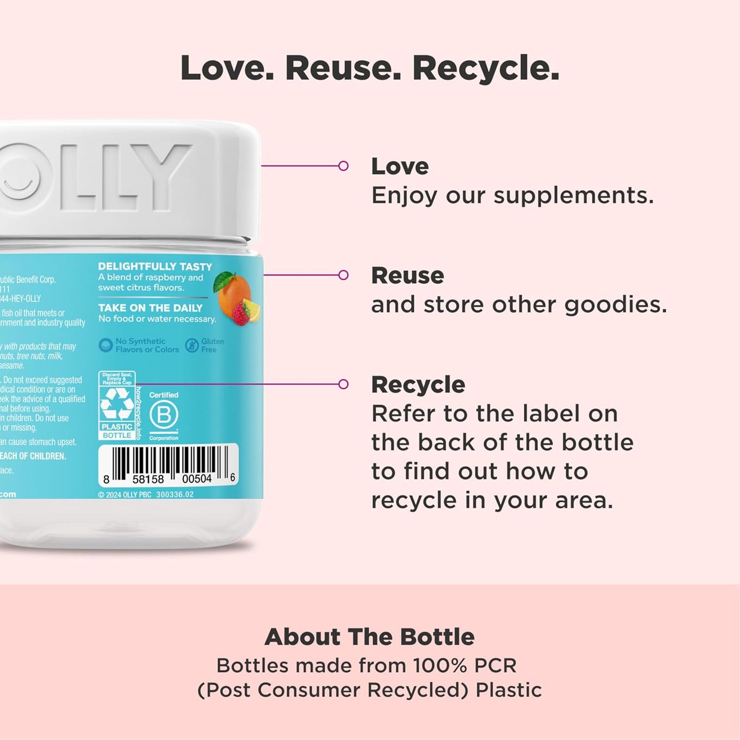 OLLY Prenatal Multivitamin Gummy, Supports Healthy Growth and Brain Development, Folic Acid, Vitamin D, Omega 3 DHA, Chewable Supplement, Citrus Berry Flavor, 30 Day Supply - 60 Count