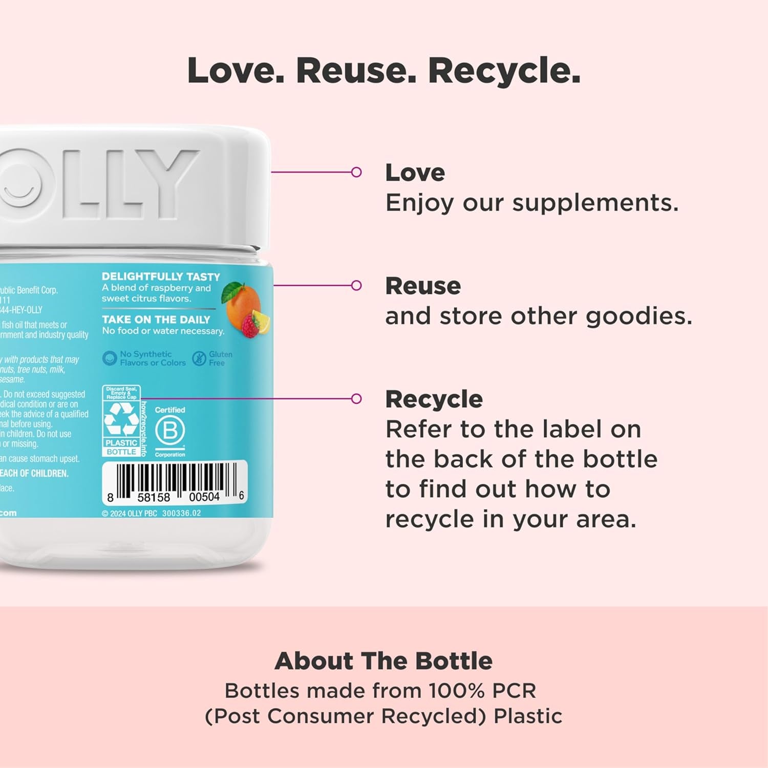 OLLY Prenatal Multivitamin Gummy, Supports Healthy Growth and Brain Development, Folic Acid, Vitamin D, Omega 3 DHA, Chewable Supplement, Citrus Berry Flavor, 30 Day Supply - 60 Count