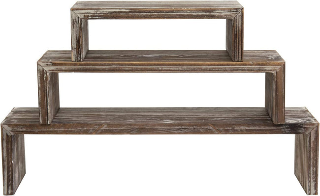 Tabletop Torched Wood Nesting Decorative Display Riser Stands, Set of 3
