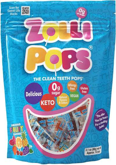 Zollipops Clean Teeth Lollipops - Anticavity Sugar Free Candy for a Healthy Smile Great for Kids, Diabetics and Keto Diet. Natural Fruit Variety, 3.1 Ounce
