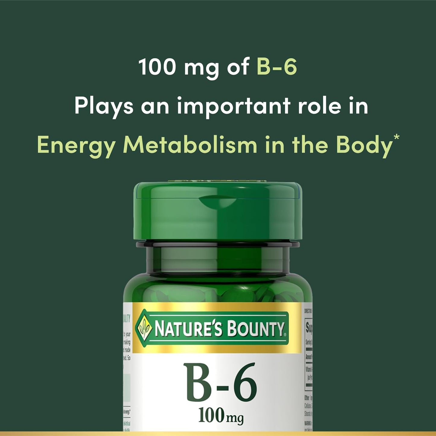 Nature'S Bounty Vitamin B6 100Mg Tablets - Supports Energy Metabolism & Nervous System Health, 100 Ct