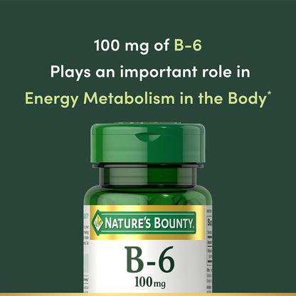 Nature'S Bounty Vitamin B6 100Mg Tablets - Supports Energy Metabolism & Nervous System Health, 100 Ct