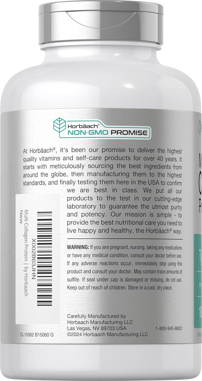 Horbäach Multi Collagen Protein 2000 Mg | 180 Capsules | Hydrolyzed Collagen Type I, II, III, V, X | Keto & Paleo Friendly, Non-Gmo, Gluten Free Supplement