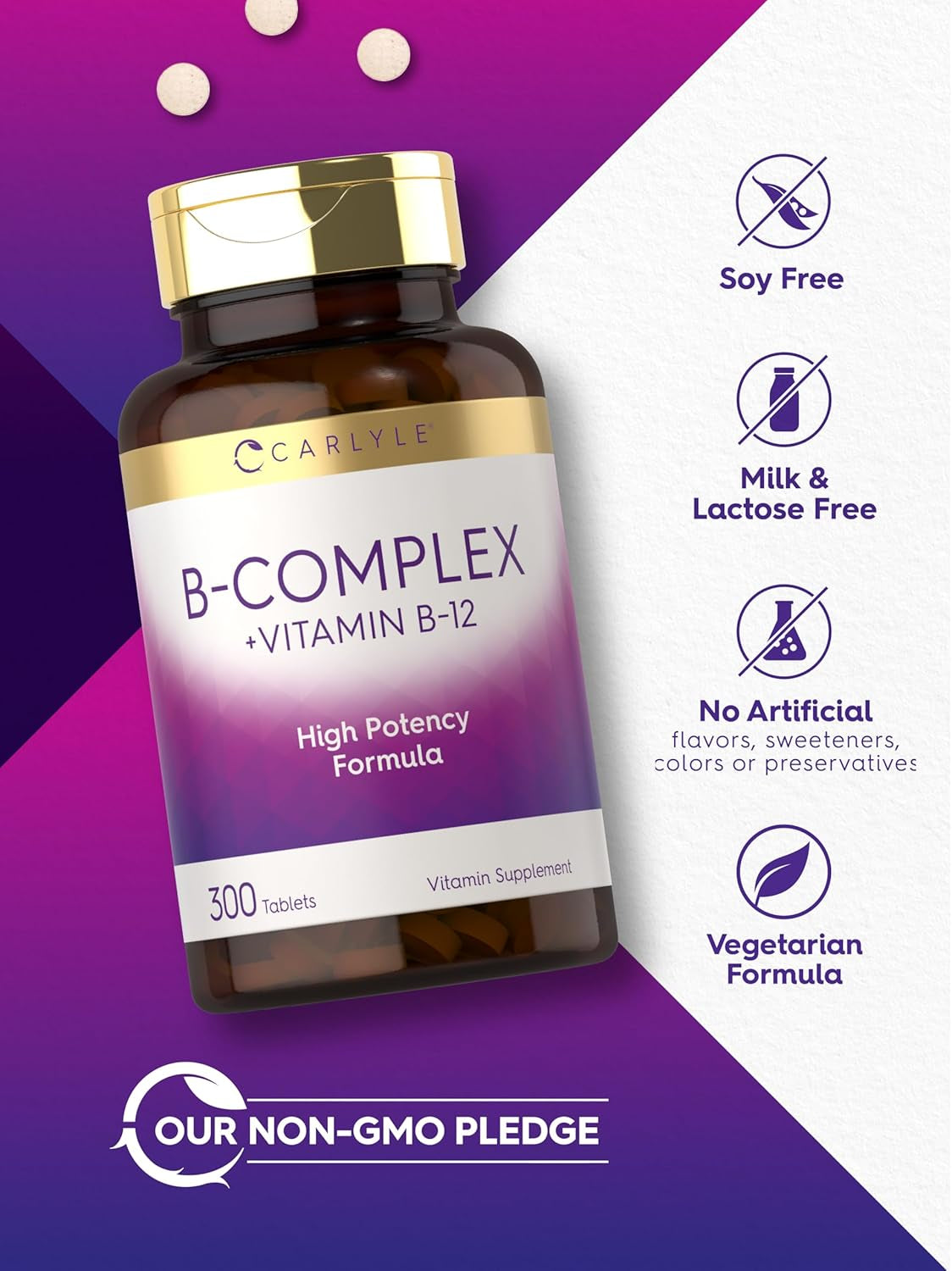 Carlyle B-Complex Vitamin with B12 | 300 Tablets | High  Formula | Vegetarian and Non-Gmo Supplement