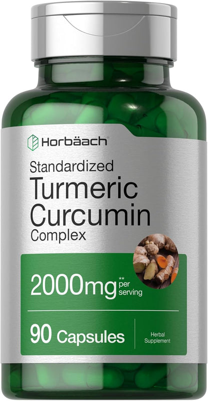 Horbäach Turmeric Curcumin Supplement 2000Mg | 90 Capsules | Complex with Black Pepper | Non-Gmo, Gluten Free