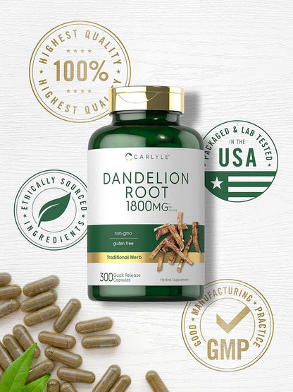 Carlyle Dandelion Root | 1800Mg | 300 Capsules | Non-Gmo, Gluten Free Supplement