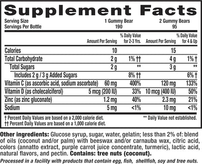 L’Il Critters Immune C Daily Gummy Supplement Vitamin for Kids, for Vitamin C, D and Zinc for Immune Support, Orange, Lemon, Strawberry and Cherry Flavors, 190 Gummies (Packaging May Vary)