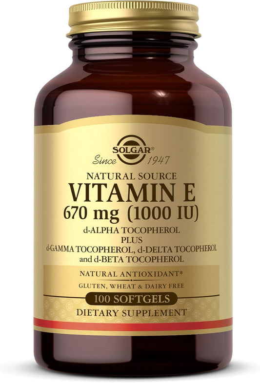Solgar Vitamin E 670 Mg (1000 IU), 100 Mixed Softgels - Natural Antioxidant, Skin & Immune System Support - Naturally-Sourced Vitamin E - Gluten Free, Dairy Free - 100 Servings