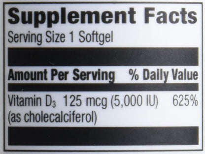 Elements Vitamin D3, 125 Mcg (5000 IU), 180 Softgels