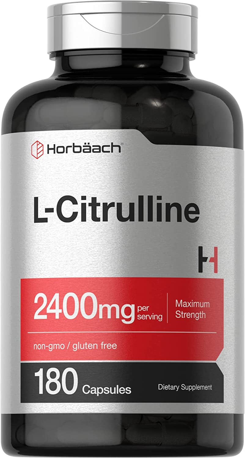 Horbaach L Citrulline Supplement for Men and Women | 2400 Mg | 180 Capsules | Maximum Strength and Free Form | Non-Gmo, Gluten Free