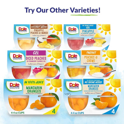 Dole Fruit Bowls Diced Peaches in 100% Juice Snacks, 4Oz 4 Total Cups, Gluten & Dairy Free, Bulk Lunch Snacks for Kids & Adults
