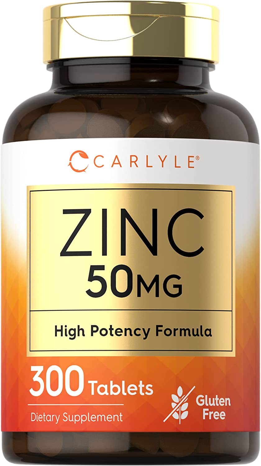 Carlyle Zinc 50Mg | 300 Tablets | Vegetarian, Non-Gmo, and Gluten Free Supplement | Zinc Gluconate | High  Formula