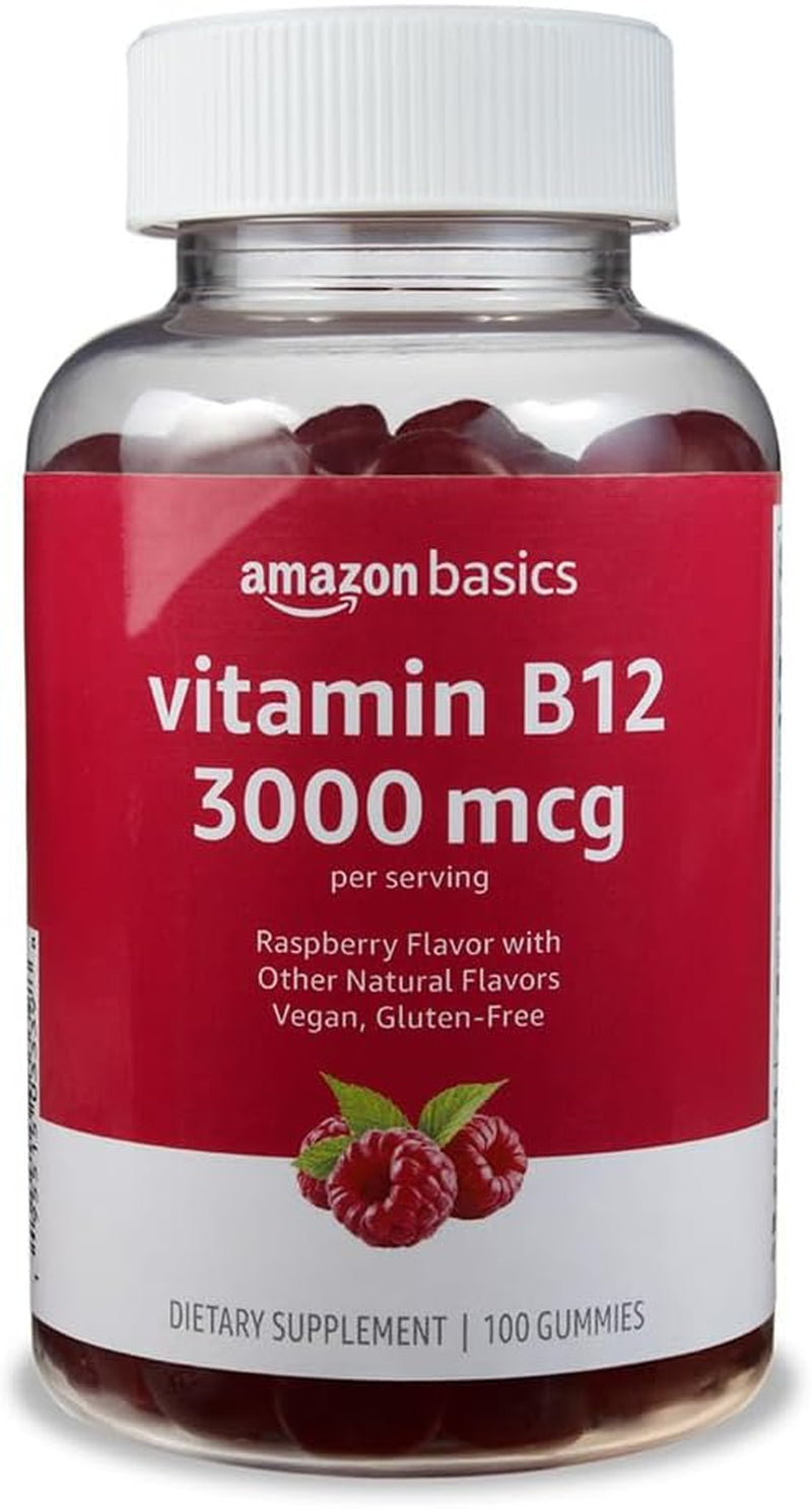 Vitamin B12 3000 Mcg Gummies, Normal Energy Production and Metabolism, Immune System Support, Raspberry, 100 Count (2 per Serving) (Previously Solimo)